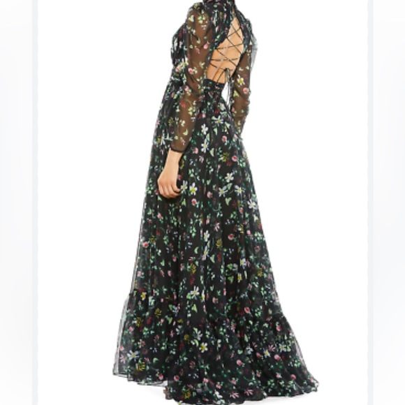 MAC DUGGAL Gown Floral Size 4 Floral Chiffon Cutout Back Open High Neck $600 NWT - Picture 4 of 6